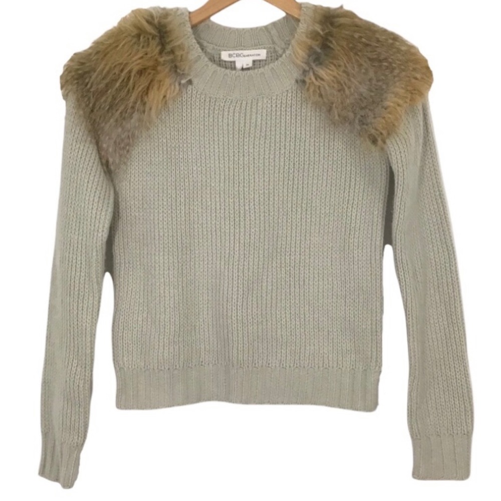 BCBGeneration Faux Fur shoulder detail pullover sweater crew neck